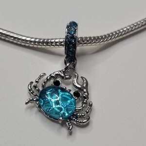 New For Pandora Charm Bracelet Blue Silver Color Crab Rhinestone Dangle Charm